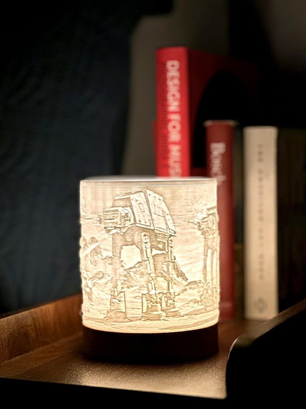 Star Wars AT-AT 3D Printed Lantern Lamp | LED Night Light with Wooden Base